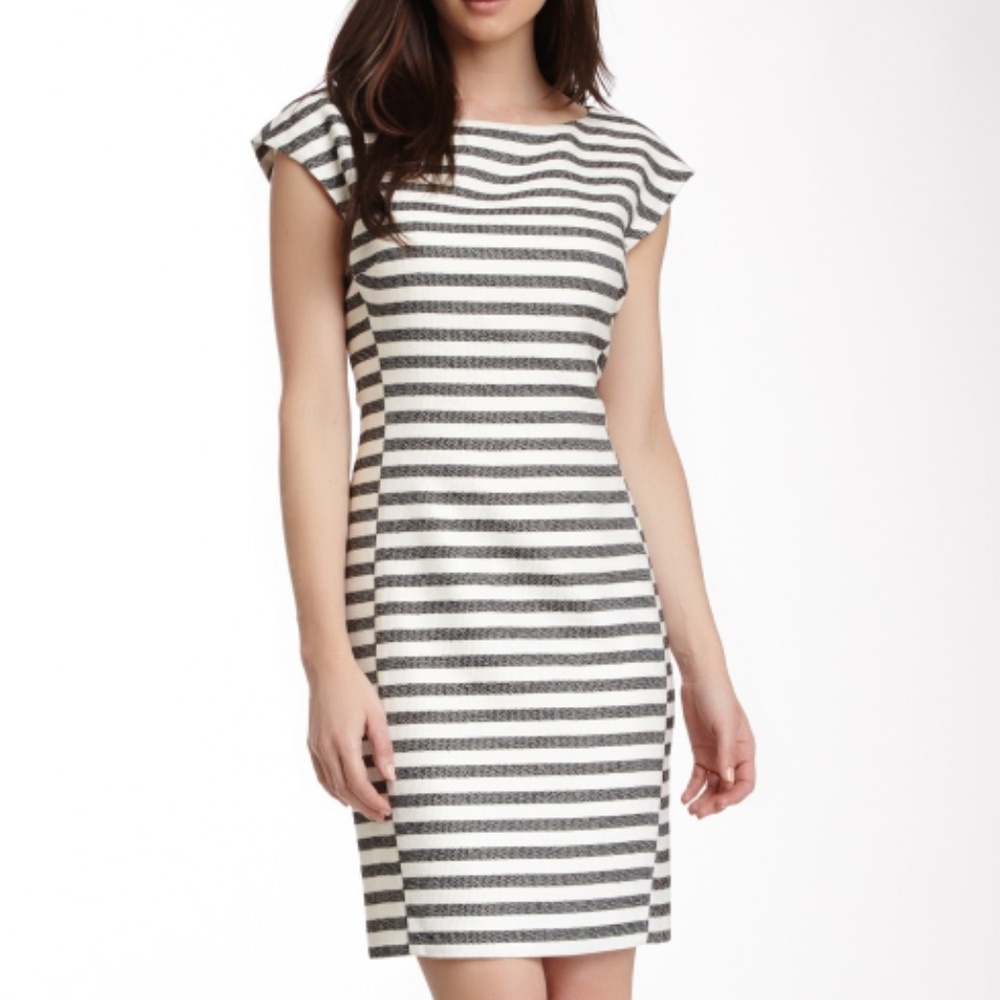 Trina Turk Black and White Striped Midi Dress